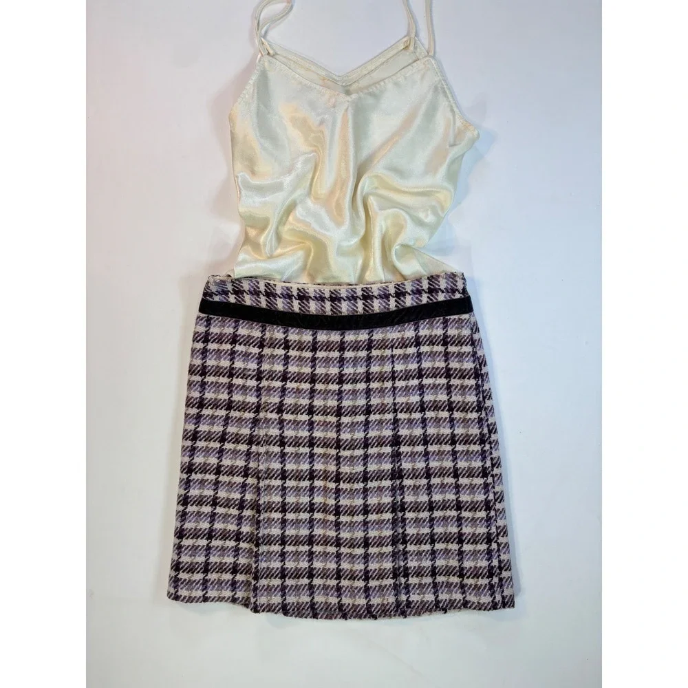 Ann Taylor LOFT Plaid Tweed Skirt Purple Gray Women's Size 4 Mini